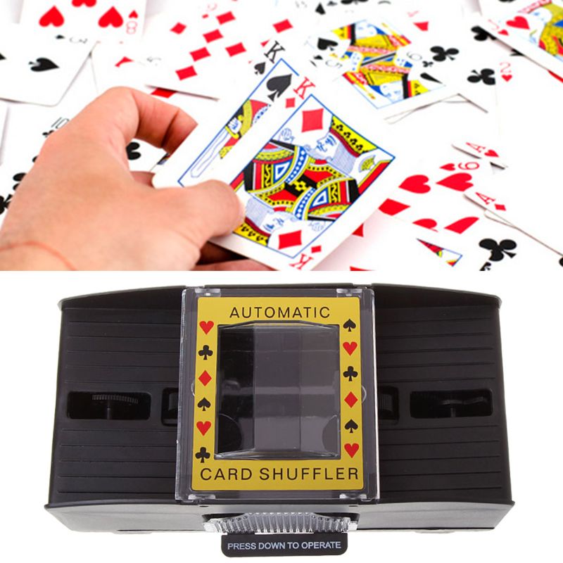 Automatic cards shuffler with cards above it