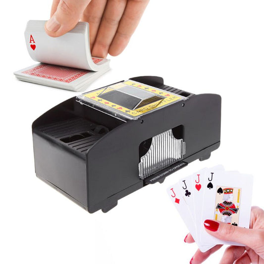 Cards shuffler with hands holding cards 