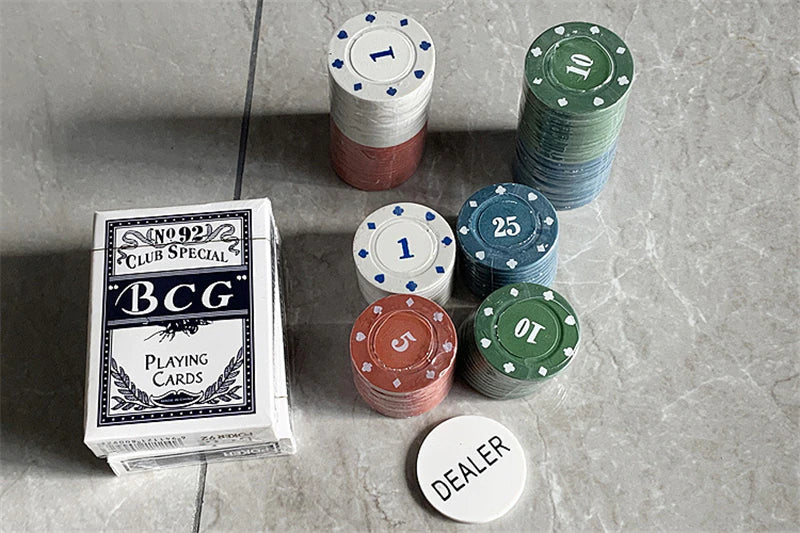 Poker chips with two decks of cards