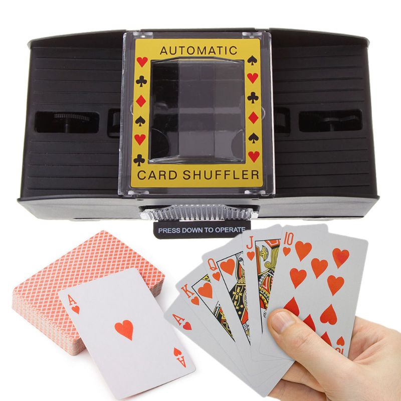 Automatic cards shuffler with cards beneath it